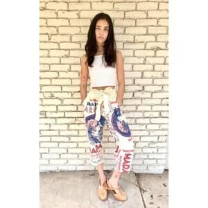 Handmade Vintage-Inspired Capri Pants Flour Feed Sack Elastic Cinched Waist
